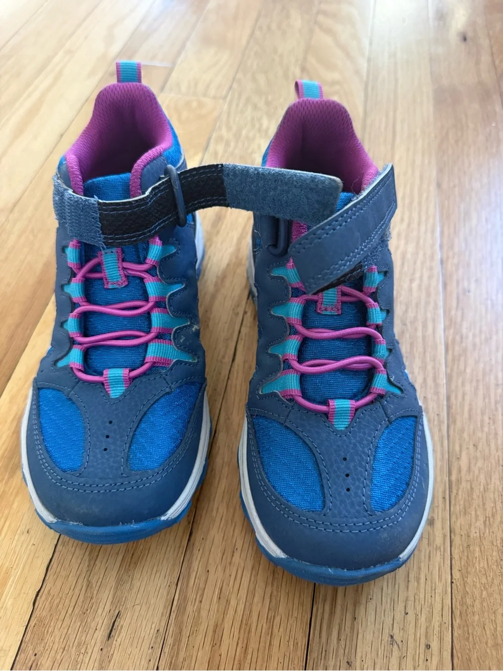 Merrell Youth Blue High Top Trail Sneakers with Pink Trim
